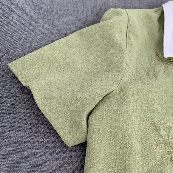 Vintage Alfred Dunner Cardigan W/ Top Attached Collared Green White Sz 14 Floral - Picture 3 of 15